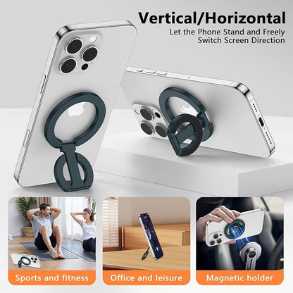 Magnetic Phone Holder for MagSafe Dual-Sided Magnetic Gym Phone Stand Finger Ring Grip Kickstand for Samsung Galaxy S26 S25 S24 S23 S22 S21 S20 A16 A15 A14 A56 A36,Compatible for Wireless Car Mount