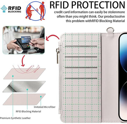 for iPhone 16 Pro Max(6.9 inches) Detachable Wallet Case with Crossbody.Multi-Function 2 in 1 Magnetic Wallet Case with Card Holder.Flip Strap Zipper Phone Case with Shoulder Straps