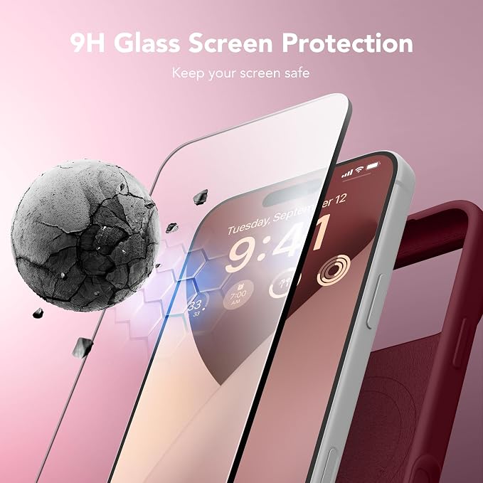 GONEZ Magnetic for iPhone 17 Pro Case, Compatible with MagSafe, [Screen Protector + Camera Lens Protector], Liquid Silicone Anti-Scratch Shockproof Protective Phone Case 6.3 inch, Maroon