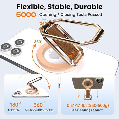 Magnetic Phone Grip & Stand for Desk, Bed & On-the-Go – Compatible with MagSafe – Secure One-Hand Hold, Comfortable Scrolling, Hands-Free Video Calls (Rose Gold)