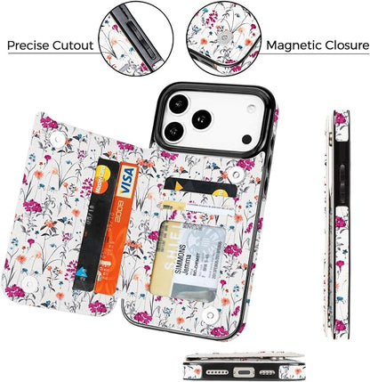uCOLOR for iPhone 17 Pro Max Wallet Case with Card Holder PU Leather RFID Blocking Design iPhone 17 Pro Max flip case for Women Men Magnetic Clasp Kickstand Design 6.9 inch (Enchanted Floral)