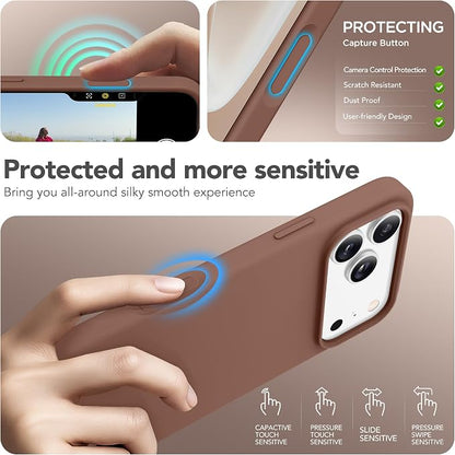 GONEZ Magnetic for iPhone 17 Pro Max Case, Compatible with MagSafe, [Screen Protector + Camera Lens Protector], Liquid Silicone Anti-Scratch Shockproof Protective Phone Case 6.9 inch, Brown