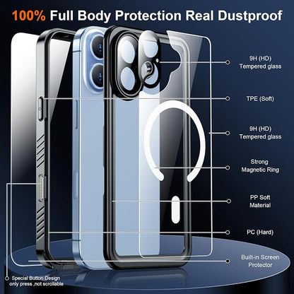 SPIDERCASE Magnetic for iPhone 17 Case- [Compatible with Magsafe] [IP68 Underwater] 15FT Military Grrade Shockproof Full Body Sealed Drop Protection with Lanyard for iPhone 17 6.3"-Blue/Clear