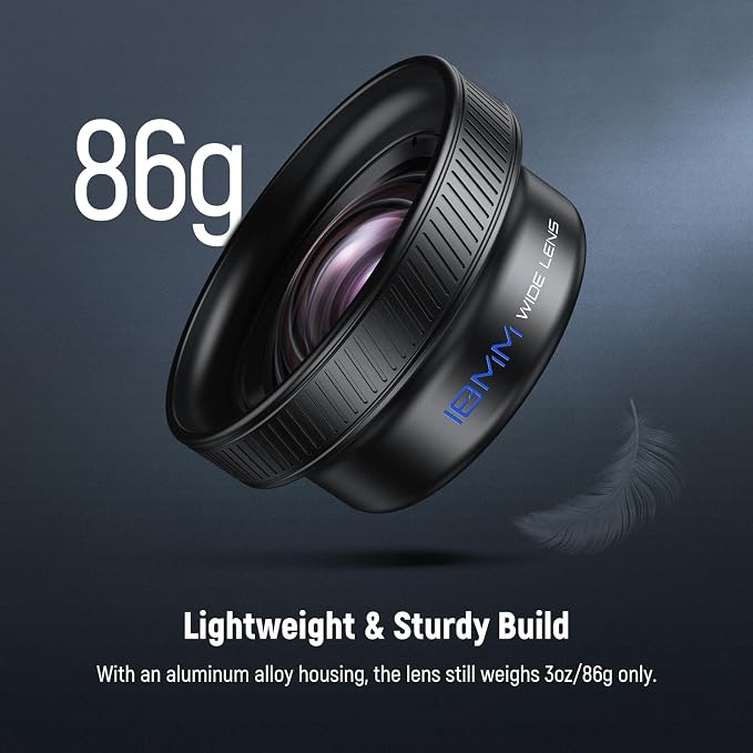 NEEWER 18mm Wide Angle Lens with 17mm Threaded Phone Camera Lens Clip, 100° FOV, 0.75X Magnification, 6 Elements in 5 Groups, Compatible with iPhone Android Samsung for Mobile Photography, LS-72