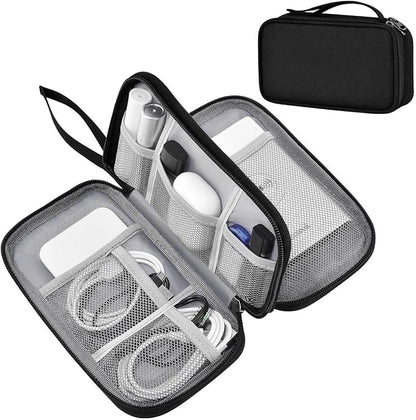 ZINMARK Portable Cable Organizer Case,Travel Pouch with Double-Layer Storage for Cables,Chargers,Earbuds & Phone,Black– Small Size