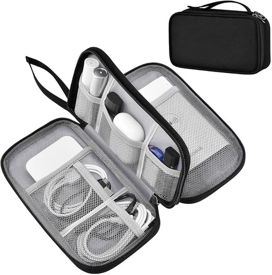 ZINMARK Portable Cable Organizer Case,Travel Pouch with Double-Layer Storage for Cables,Chargers,Earbuds & Phone,Black– Small Size