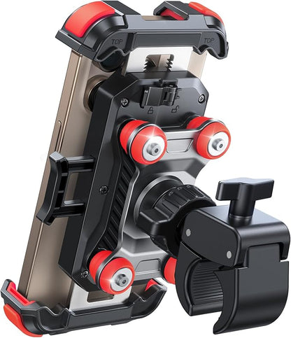 JOYROOM Motorcycle Phone Mount Holder - [Dual Vibration Dampener] 150mph Anti-Shock Phone Holder for Motorcycle [Upgrade Metal Handlebar Clamp] - Bicycle Bike Phone Holder Mount for 4.7-7" Phones Red