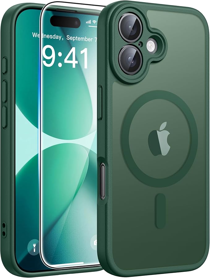 FNTCASE for iPhone 17 Case: [Compatible with Magsafe] Translucent Matte Cases with [Full Camera Protection] [Screen Protector] Military Grade Shockproof Protective Phone Cover - Green