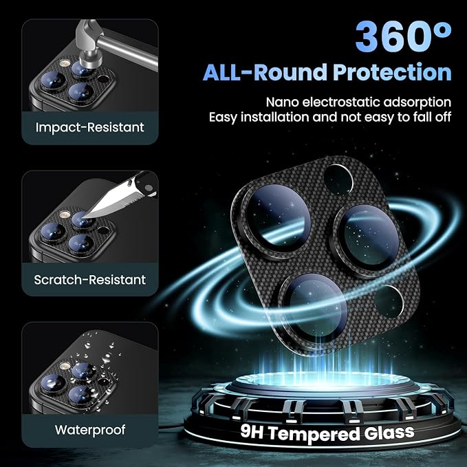 Uyiton for iPhone-16-Pro-Max/16-Pro/iPhone-14-Pro-Max/14-Pro Camera Lens-Protector: [Kevlar Weave Design][Strong Adsorption][Ultra-Thin] Metal Tempered Glass Rear Camera Screen Cover - Kevlar Black