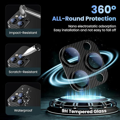 Uyiton for iPhone-16-Pro-Max/16-Pro/iPhone-14-Pro-Max/14-Pro Camera Lens-Protector: [Kevlar Weave Design][Strong Adsorption][Ultra-Thin] Metal Tempered Glass Rear Camera Screen Cover - Kevlar Black