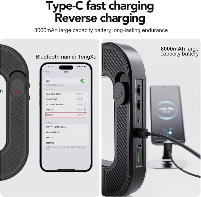 Smartphone Ring Selfie Light Kit Handheld LED Mobile Video Stabilizer Fill Lighting Rig Lights Built-in 8000mAh Battery Rechargeable for Phone Camera, YouTube, TIK tok Video Recording, Make up