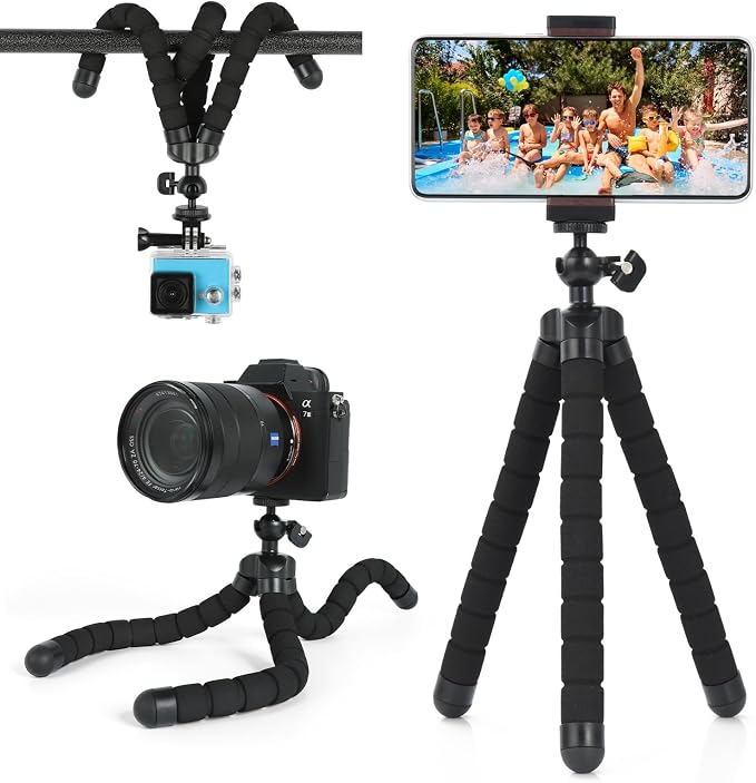 UTEBIT Flexible Phone Tripod Premium Portable Phone Mini Tripod Desk Stand Compatible with iPhone Samsung Go Pro, Small Digital Camera, for Video Recording/Vlogging/Travel Photography, Black