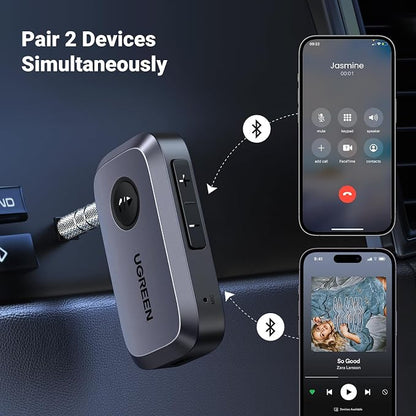 UGREEN 5.4 Aux Bluetooth Adapter, Noise Cancelling 3.5mm AUX Bluetooth Car Adapter, Wireless Audio Receiver for Home Stereo/Wired Speaker, 15H Battery Life