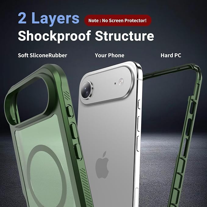 jaroco Magnetic for iPhone Air Case, [Compatible with MagSafe][Military Grade Drop Protection][Heavy Duty Protection][Non-Slip][Shockproof] 2-Layer Durable Bumper Phone Case 6.5''-Army Green