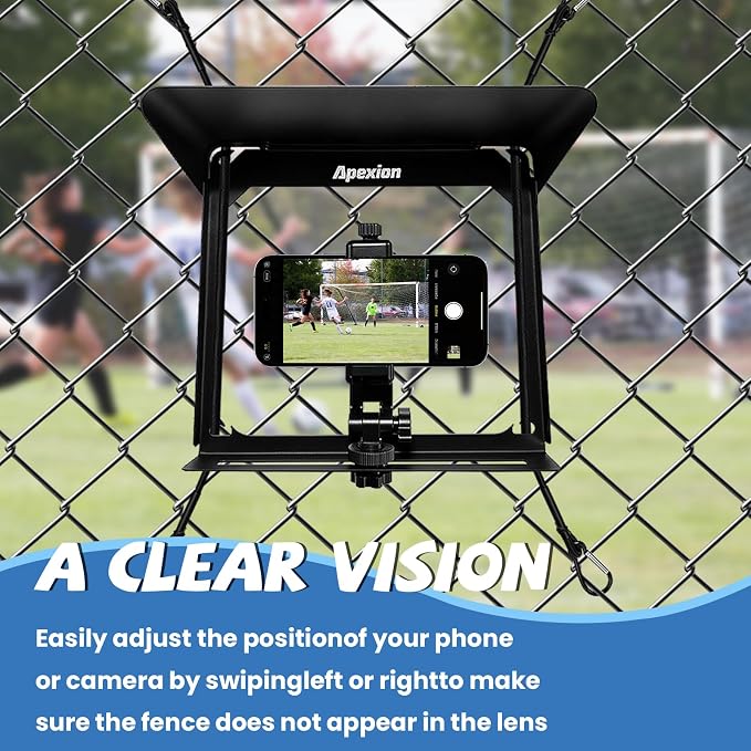 Apexion Baseball Training Equipment, Phone Stabilizer, Game Changer Fence Mount, Universal with Sunshade, Streaming kit, Phone Fence Mount (Black)