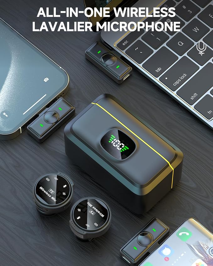 2 Pack Wireless Lavalier Microphone for iPhone 15, Android, USB C, ipad with Adapter Included, Noise Cancellation Mini Lapel Mic for YouTube, Recording, Vlog, Facebook Live Streaming