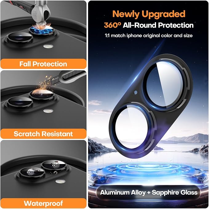 Jeluse Compatible with iPhone 17 Camera Lens Protector, Metal Aluminum Alloy Ultra Clarity Tempered Glass Camera Screen Protector