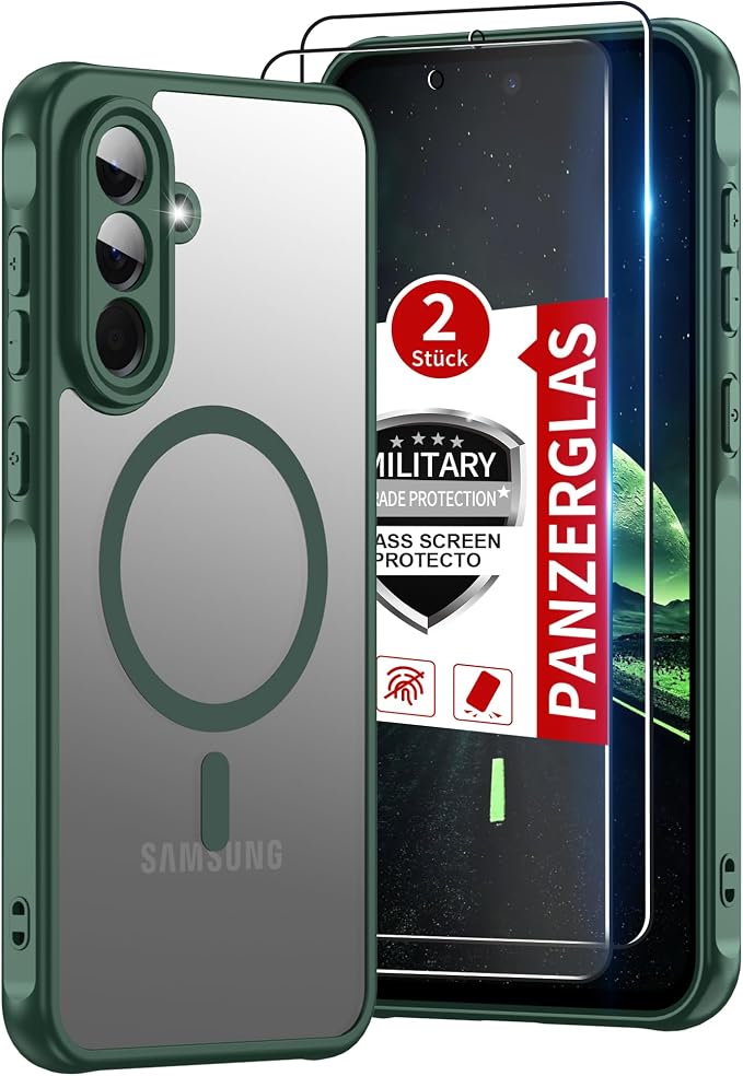 Pilaru for Samsung Galaxy A56 Case [Compatible with Magsafe] Translucent Matte Magnetic Phone Case,Slim Thin Duty Shockproof Protection Cover with 2pc Tempered Glass Screen Protector for A56 5g-Green