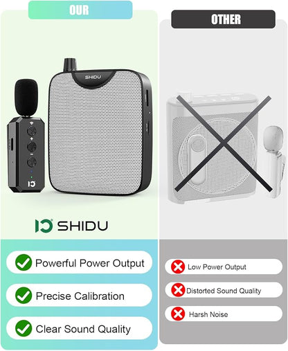 SHIDU 35W Power Voice Amplifier with Bluetooth Wireless Lavalier Microphone, Portable Teacher Mic with Speaker Personal Clip On Microphone System for Teacher Meeting Training-M500 (Black)