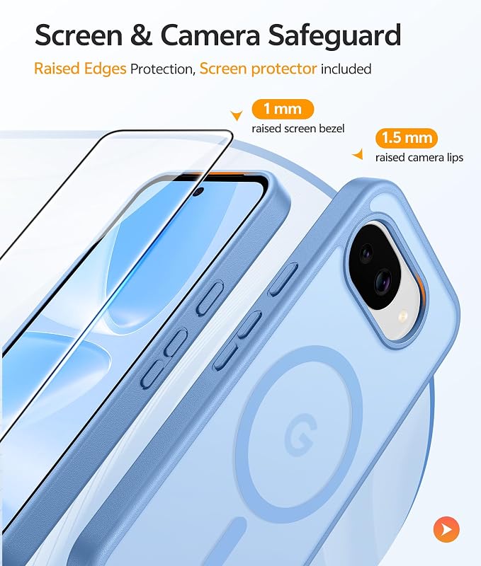 FNTCASE for Google Pixel 10a Case: [Compatible with Magsafe] Translucent Matte Cases with [Screen Protector] Military Grade Shockproof Protective Magnetic Phone Cover for Pixel 10A - Light Blue