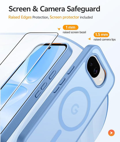 FNTCASE for Google Pixel 10a Case: [Compatible with Magsafe] Translucent Matte Cases with [Screen Protector] Military Grade Shockproof Protective Magnetic Phone Cover for Pixel 10A - Light Blue