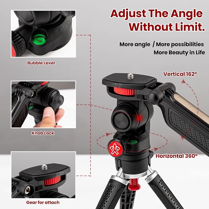 Mini Tripod for Camera, Small Camera Stand Tripod Phone Holder for Video Recording Vlogging Handle Grip with Cell Phone Mount, Cold Shoe Selfie Stick for iPhone Webcam Projector Camera