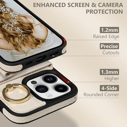 Keallce Wallet Case for iPhone 16 Pro Max 6.9'', Flip Case with Card Slots, Ring Holder Kickstand, PU Leather Protective Folio Cover for Women, Beige