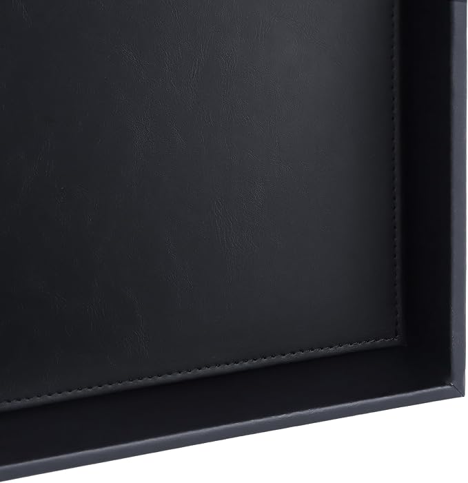 HofferRuffer Faux Leather Vanity Tray, Elegant Desktop Storage Organizer, Decorative Catchall for Perfume, Bathroom Valet, Nightstand or Dresser, 8 x 8 x 1.8 inches (Black)