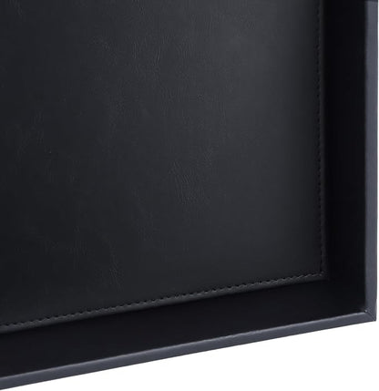 HofferRuffer Faux Leather Vanity Tray, Elegant Desktop Storage Organizer, Decorative Catchall for Perfume, Bathroom Valet, Nightstand or Dresser, 8 x 8 x 1.8 inches (Black)