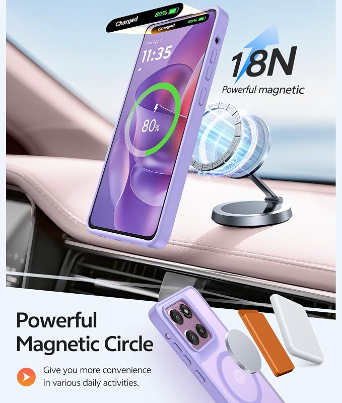 FNTCASE for Moto G Stylus 2026/2025 Case, Fit for Magsafe, Screen Protector | Translucent Matte Magnetic Back, 14FT Military Grade Drop Protection, Shockproof Protective Phone Cover, Light Purple