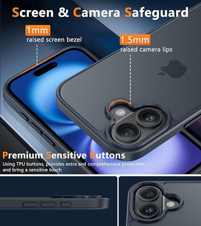 FNTCASE for iPhone 16 Phone Case: Matte Textured Slim Lightweight Translucent Military Grade Drop Protection Cell Phone Cover - Rugged Durable Shockproof Protective Bumper - Black Matte