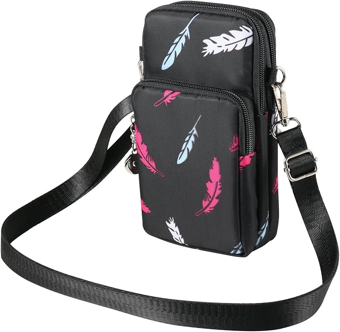Cell Phone Armband Bag Purse with Crossover Body Shoulder Strap for Samsung Galaxy Z Fold 3 S22 Ultra S21 FE A03S A12 A32 5G A42 5G A52 5G A72 XCover Pro, Moto E G Pure Play G9 Power Pixel 6 (Feather)