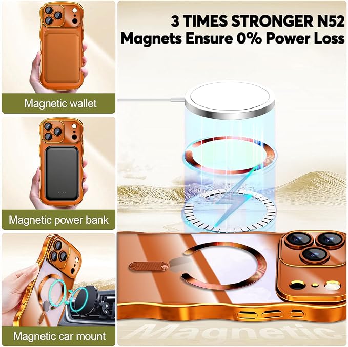 Misscase Designed for iPhone 17 Pro Max Case 6.9",with Privacy Screen Protector*1,Cute Wave Frame Case with Camera Lens Protector,Compatible with MagSafe Plating Bling for Women Orange