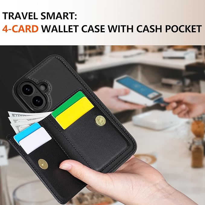 LOHASIC for iPhone 17 Case Wallet with Card Holder, 360° Rotation Ring, RFID Blocking, 5 Card Slots, PU Leather 6.3" Cover for Apple 17 Men Women, Black