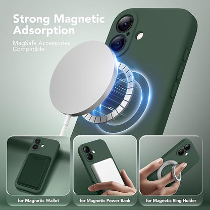 Magnetic for iPhone 17 Case, Compatible with MagSafe, [Full Camera Protection][Screen Protector] Silicone Shockproof Protective Phone Case for iPhone 17 6.3", Alpine Green
