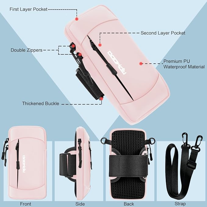 Arm Phone Holder for Running, Crossbody Phone Holder Bag, Phone Arm Bands for Running Hiking, Adjustable Cell Phone Armbands for iPhone Samsung Galaxy LG Card Keys 7.5 Inch (Crossbody Bag Pink)