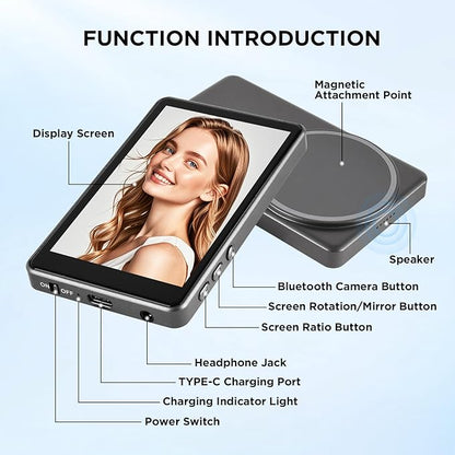 SUNPIN Vlog Selfie Monitor Screen, Wireless 4K/1080p Back Camera Monitor for iPhone & Android, Built-in Speaker for YouTube TikTok Live Streaming (Gray)