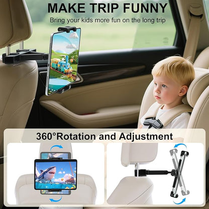Kairiyard Tablet Holder for Car, Triangle Extension Arm Adjustable Car Back Seat Tablet Holder Road Trip Essentials Headrest Tablets Cars Mount Compatible with iPad Pro, Air, Mini, 4.7-11" Devices