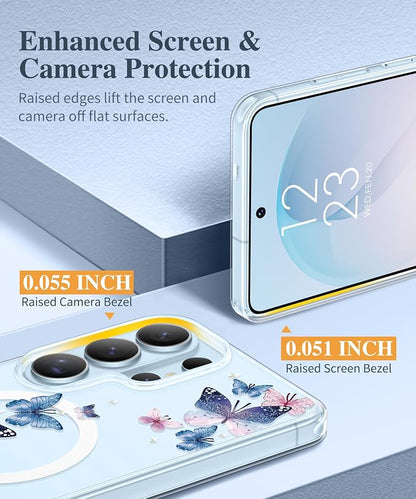 GVIEWIN for Samsung Galaxy S26 Ultra Case Compatible with MagSafe, Clear Floral Shockproof Protective Women Phone Case, Non-Yellowing,Screen&Camera Lens Protector for S26 Ultra 6.9",Colorful Butterfly