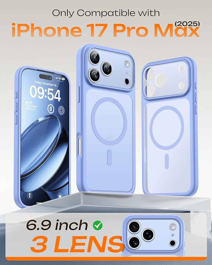 TOCOL for iPhone 17 Pro Max Case, Compatible with Magsafe Charger, Full Camera Protection, Translucent Matte for iPhone 17 Pro Max Phone Case 6.9 inch (Light Blue)