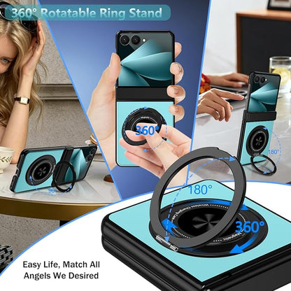 Hekodonk for Galaxy Z Flip 8 Case with 360 Rotatable Stand,[Compatible with MagSafe][Front Screen Protector],Magnetic Ring Holder with Hinge Protective Case for Samsung Z Flip 8,Bight Celeste