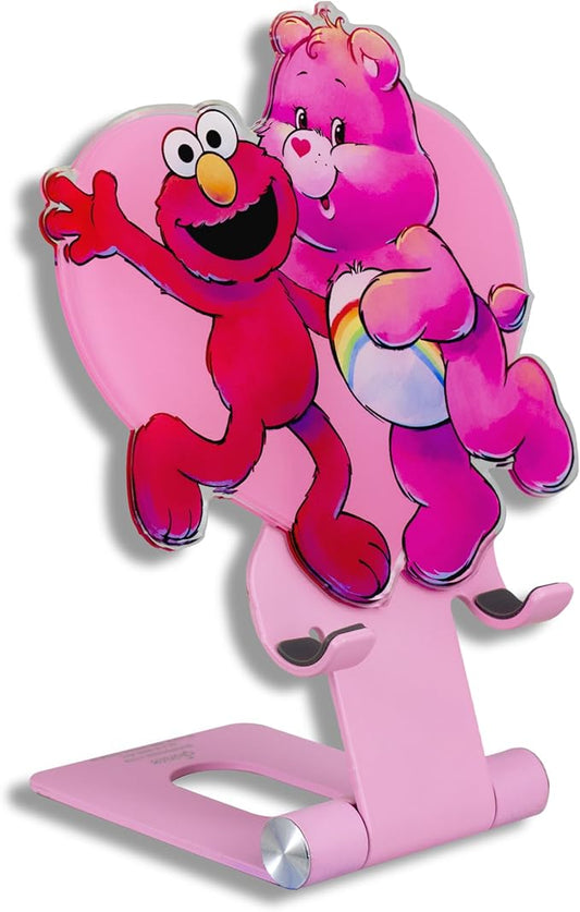 Sonix Character Phone Stand | Adjustable Cell Phone Holder, Desk Stand, Dock | Care Bears x Sesame Street Pink | Cheer Bear & Elmo