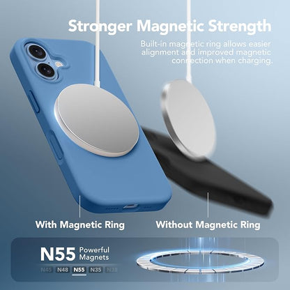 GONEZ Magnetic for iPhone 17 Case, Compatible with MagSafe, [Screen Protector + Camera Lens Protector], Liquid Silicone Anti-Scratch Shockproof Protective Phone Case 6.3 inch, Lake Blue