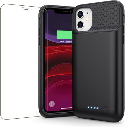 Battery Case for iPhone 11/XR (6.1inch),Upgraded 7500mAh Slim Portable Charger Case Cover,External Battery Pack Charging Case with Tempered-Glass Screen Protector for iPhone 11/iPhone XR (Black)