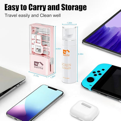 walrfid Laptop Keyboard Cleaner Kit with 80ml Screen Cleaner Spray, 15-in-1 Phone Computer Screen Cleaning Tool for iPhone iPad MacBook, Multi-Function Electronics Cleaning Kit for PC, Camera (Pink)