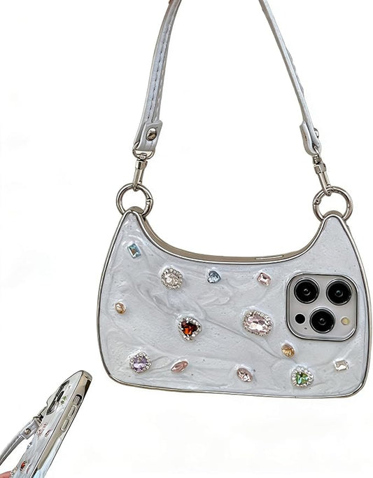 Ethereal Gemstone Aura Handbag for iPhone Case, Handbag Phone Case, for 15/16/17 ProMax (White,for 14promax)