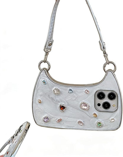 Ethereal Gemstone Aura Handbag for iPhone Case, Handbag Phone Case, for 15/16/17 ProMax (White,for 14)