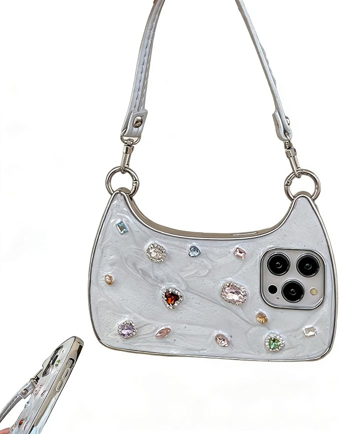 Ethereal Gemstone Aura Handbag for iPhone Case, Handbag Phone Case, for 15/16/17 ProMax (White,for 16promax)
