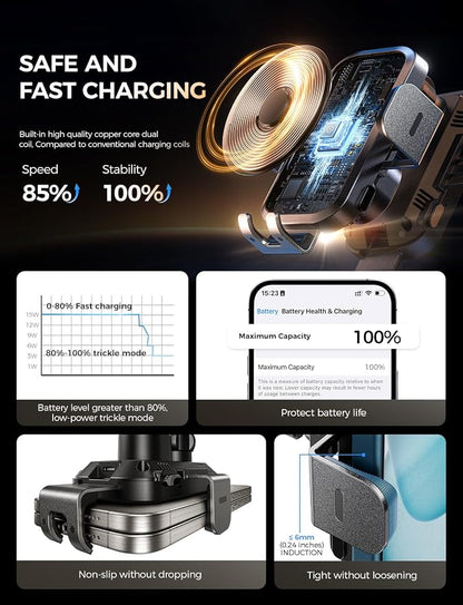 CHGeek Wireless Car Charger with Phone Holder Mount, 15W Fast Charging Auto Clamping Phone Holders for You Car Windshield Dashboard Air Vent Accessories for iPhone, Samsung Galaxy, Google, etc