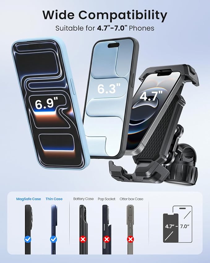 LOXP Anti-Shake Motorcycle Phone Mount - 2026 Dual Vibration Dampener, Universal Bike Phone Holder for iPhone 17/16/15/14/13 Series & Android 4.7-7”, Handlebar Mount for Bicycle/Motorbike/Scooter
